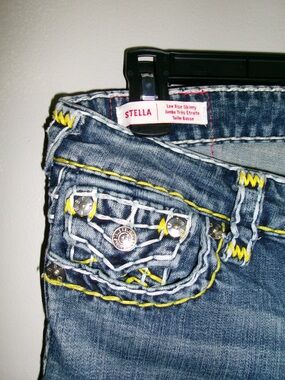 True Religion Women Denim Jeans with Yellow Accent Stitching in style “Stella”